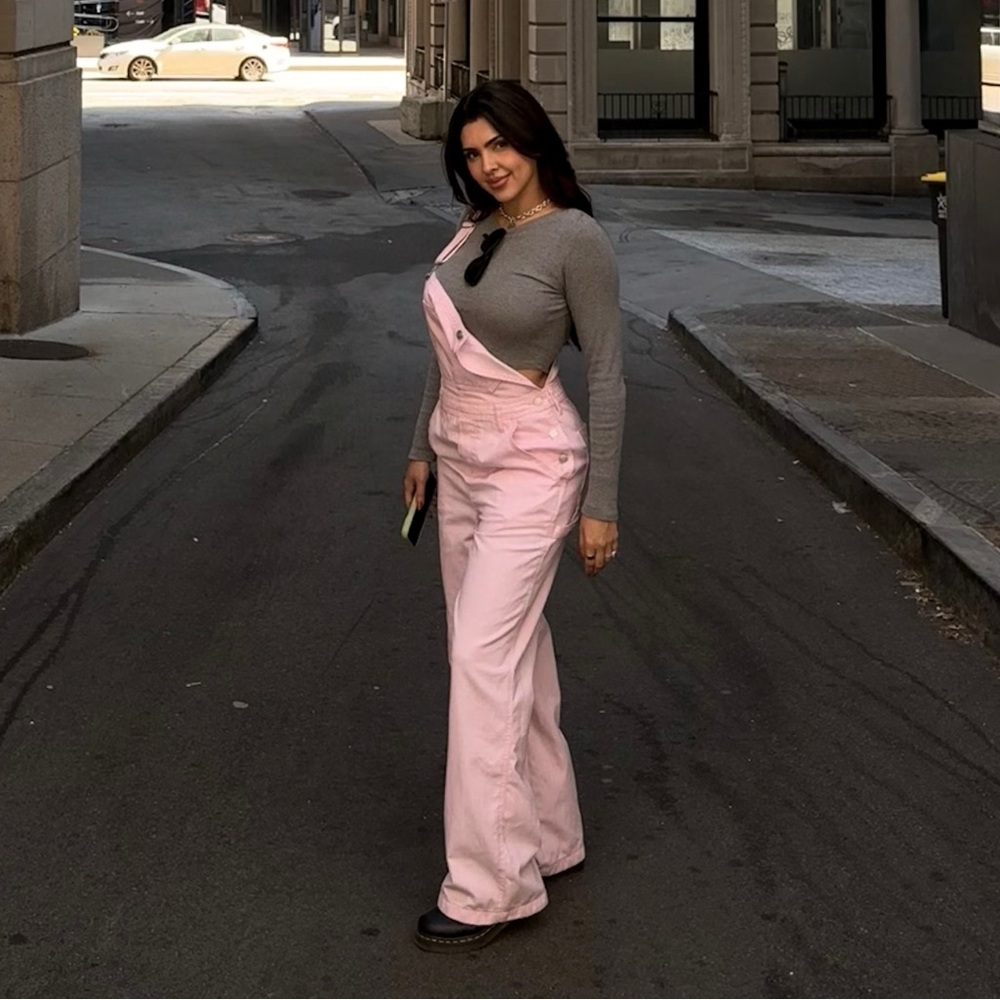 Pink striped overalls
